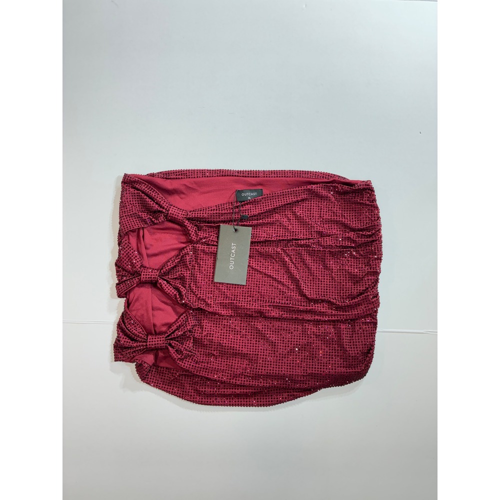 Outcast Zelda Mini Skirt Womens XL Burgundy Rhinestone Bow Cutout Ruched